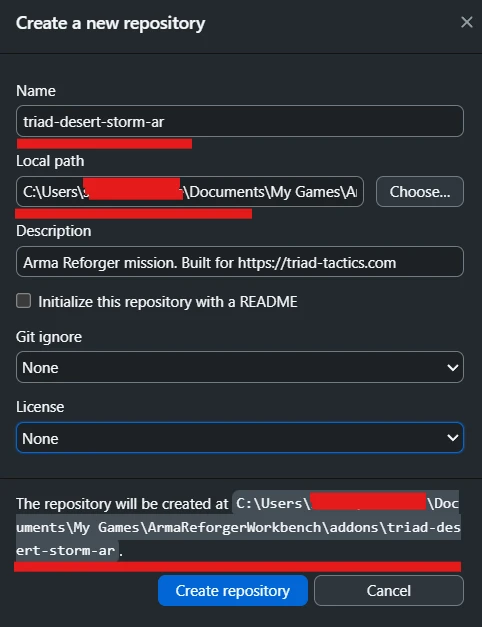 Create a new repository with the name uf-desert-storm-ar and a location inside ArmaReforgerWorkbench addons.