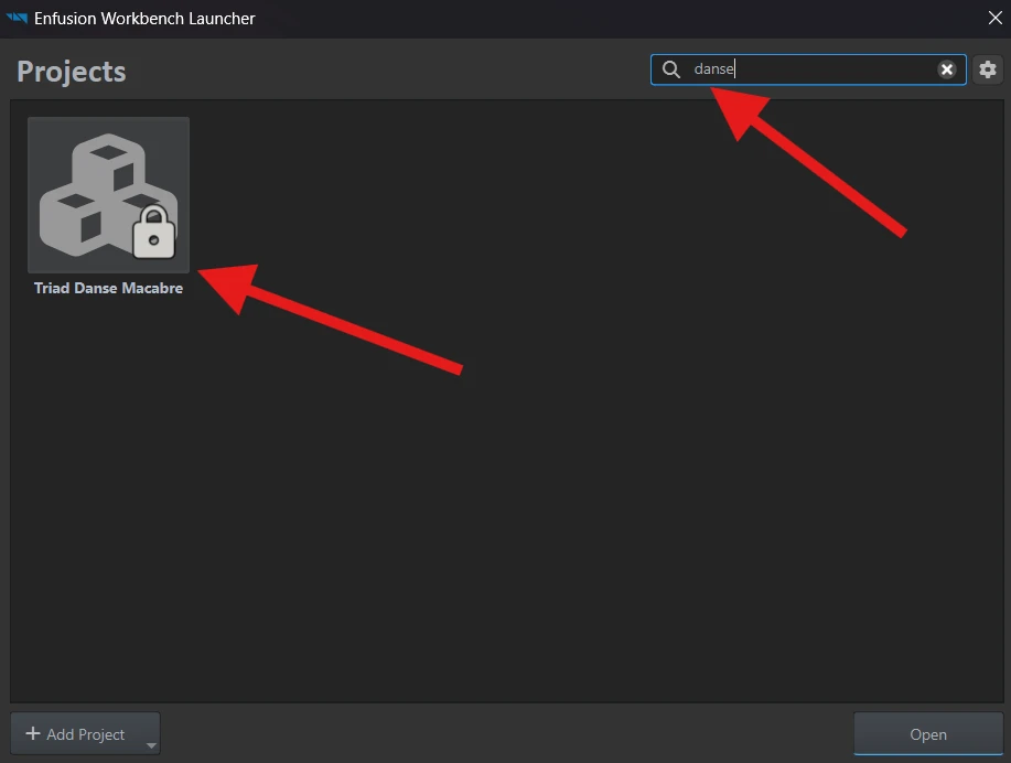 Searching for danse in Workbench Launcher shows UF Danse Macabre.