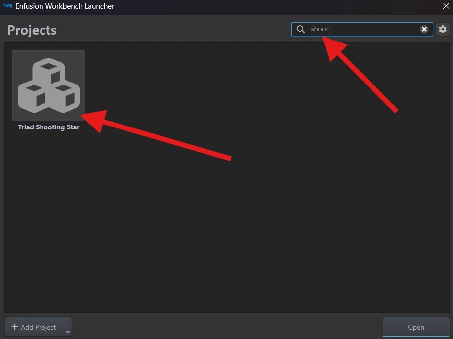 Searching for shoot in Workbench Launcher shows UF Shooting Star.