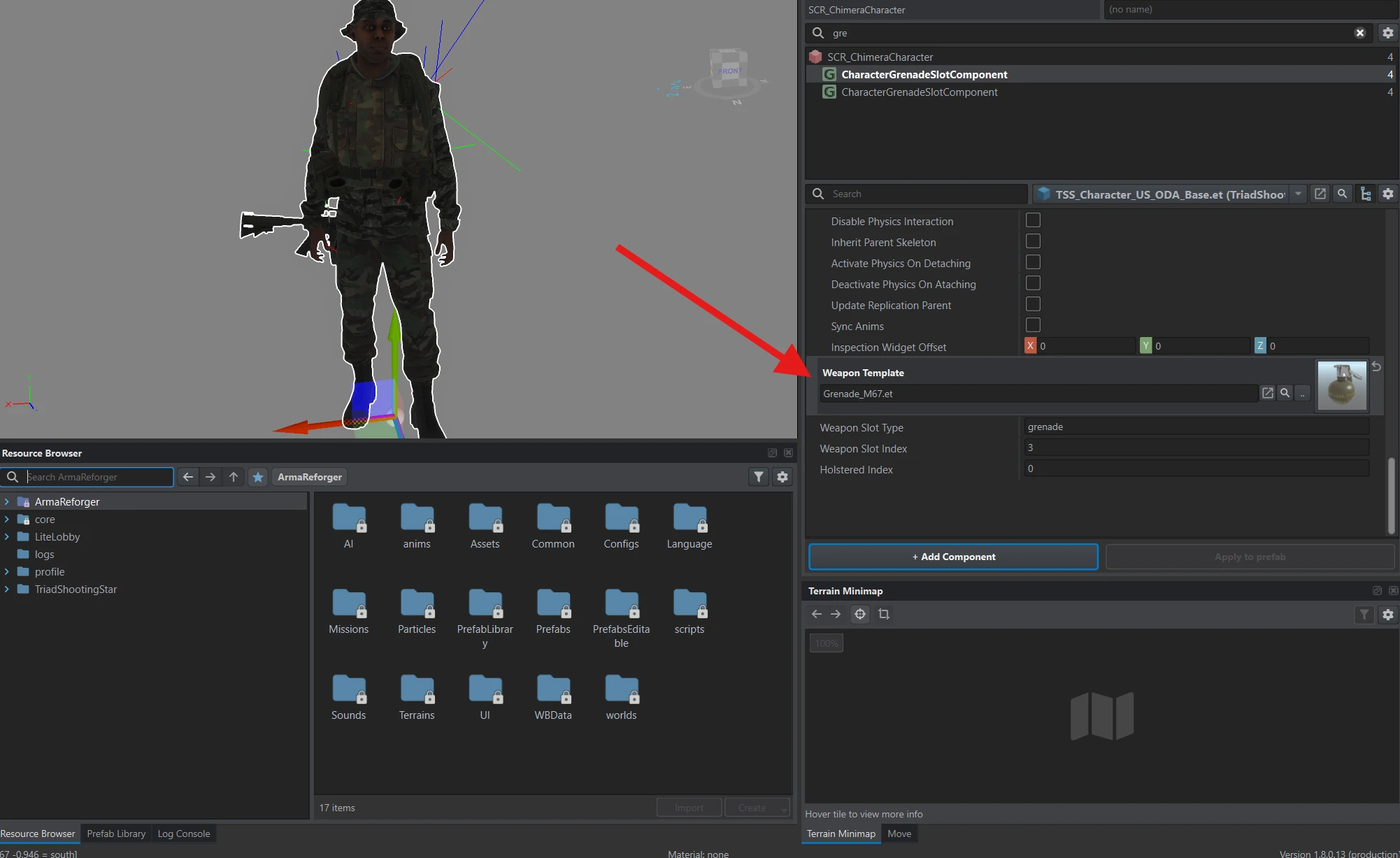 Grenade_M67.et assigned to CharacterGrenadeSlotComponent with type grenade and index 3.