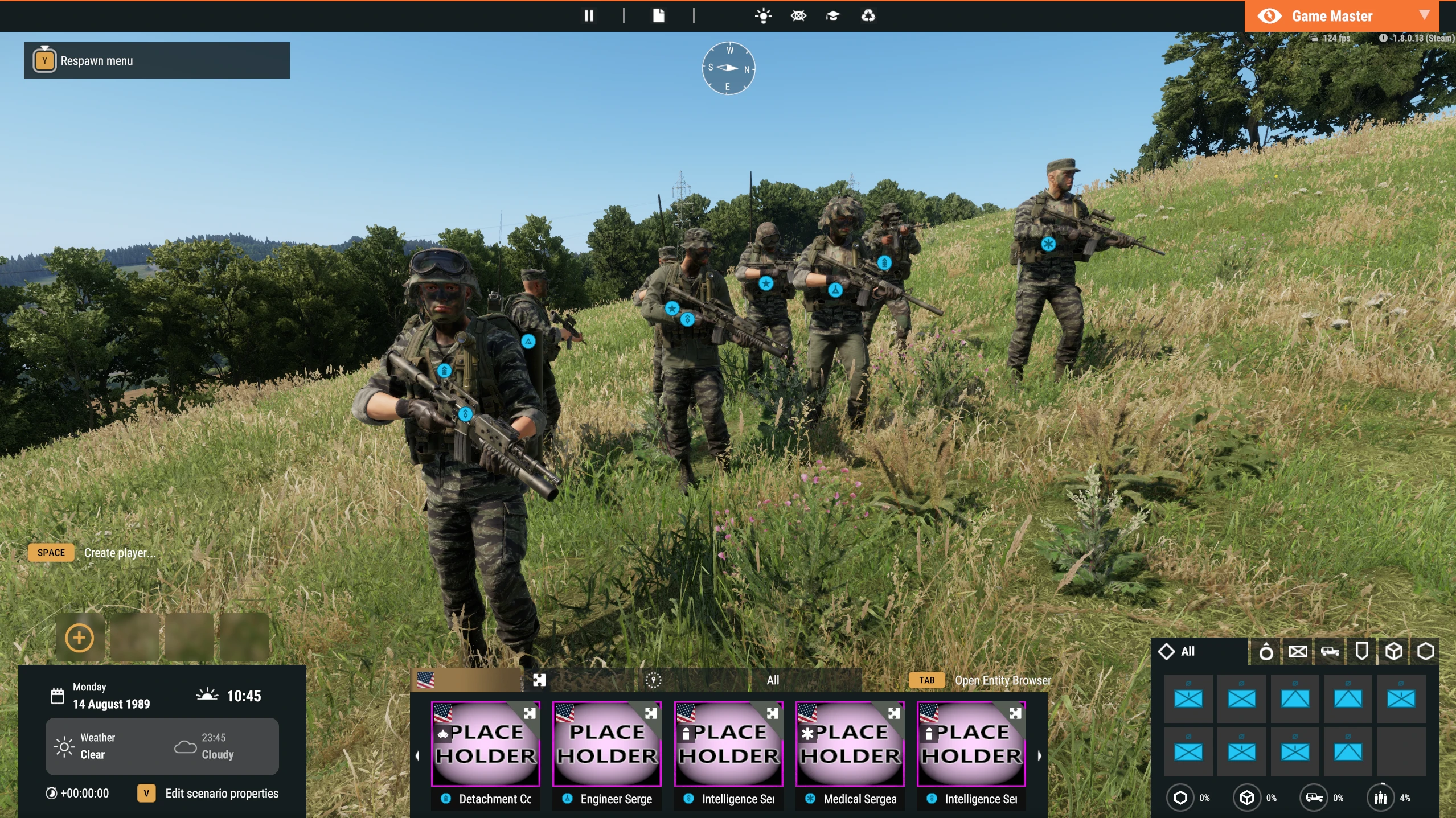 UF Shooting Star characters placed on the terrain in Game Master.