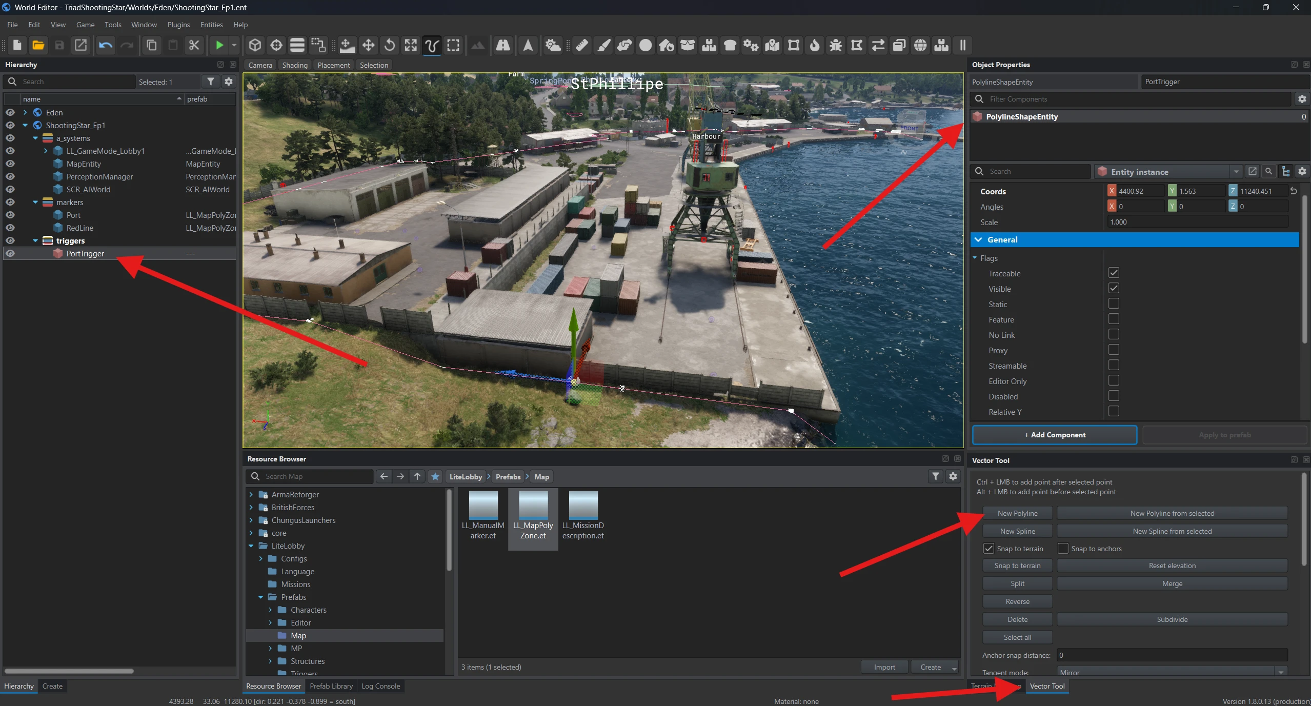 Creating a separate PortTrigger line in the triggers layer using New Polyline.
