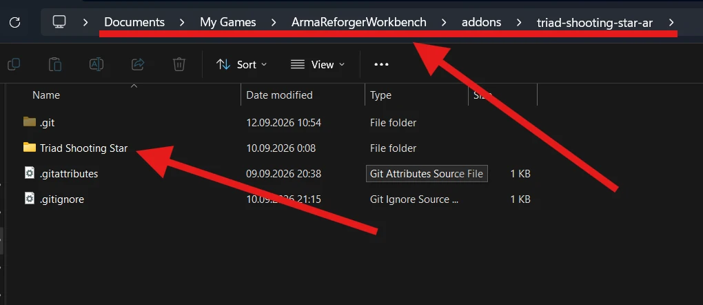 The uf-shooting-star-ar folder contains the UF Shooting Star folder created by Workbench, the .git folder, and the .gitattributes and .gitignore files.